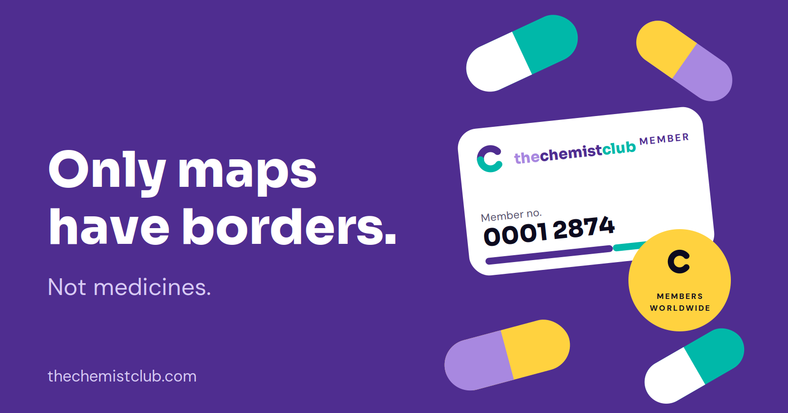 Only maps have borders. Not medicines. thechemistclub member card with capsules